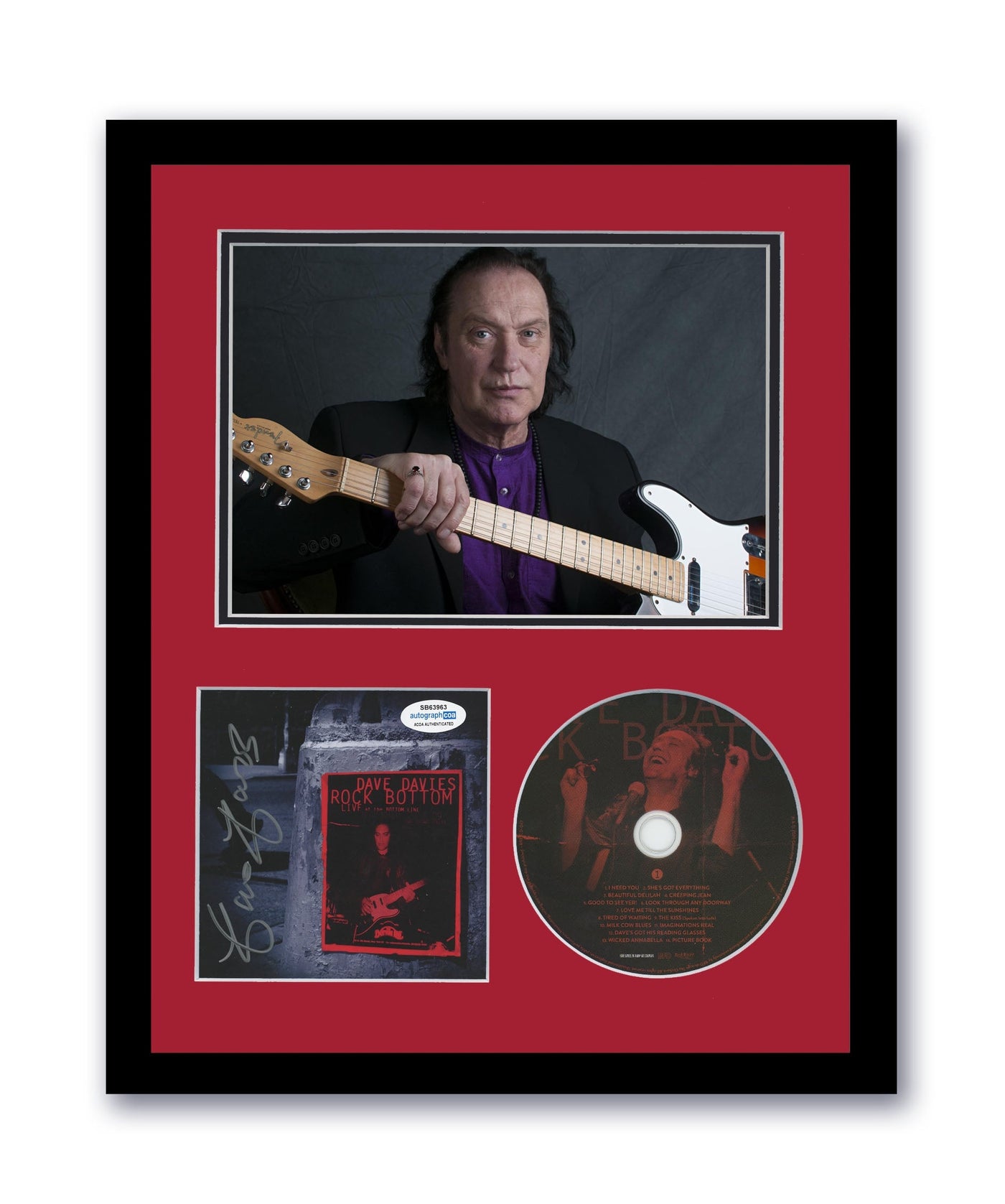 The Kinks Dave Davies Autographed Signed 11x14 Framed CD Photo Rock Bottom ACOA 3