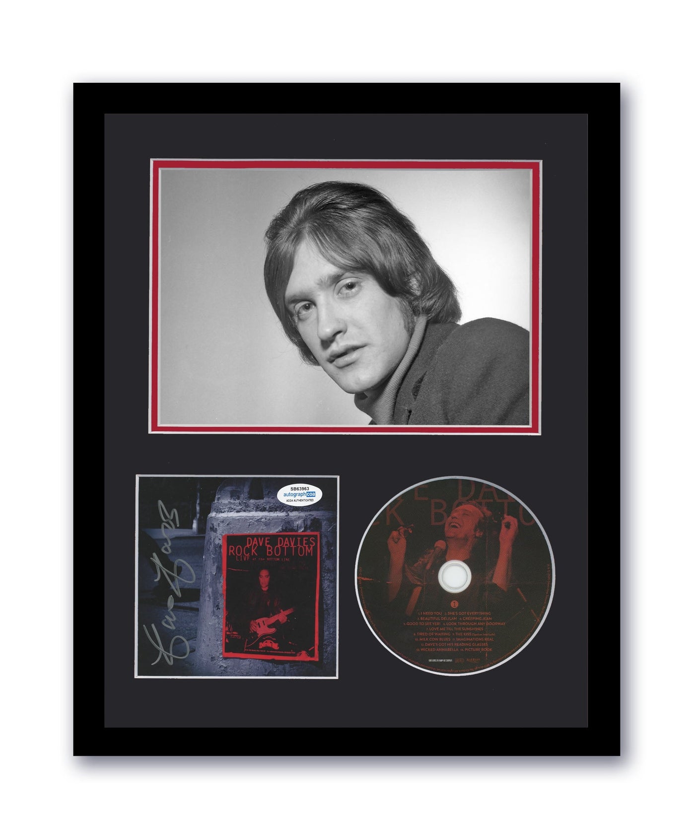The Kinks Dave Davies Autographed Signed 11x14 Framed CD Photo Rock Bottom ACOA
