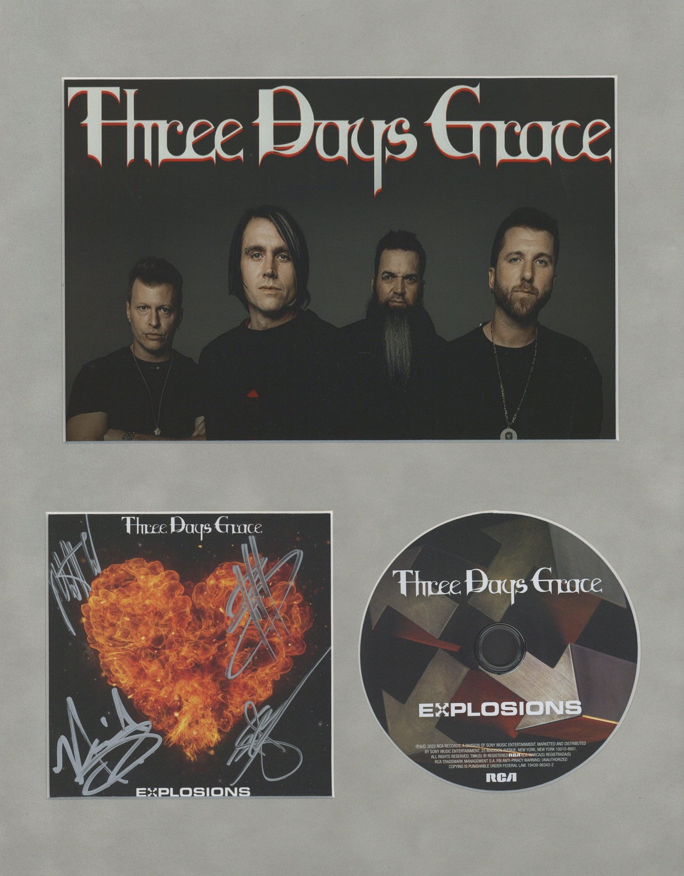 Three Days Grace SIGNED CD Cover FRAMED AutographCOA 3