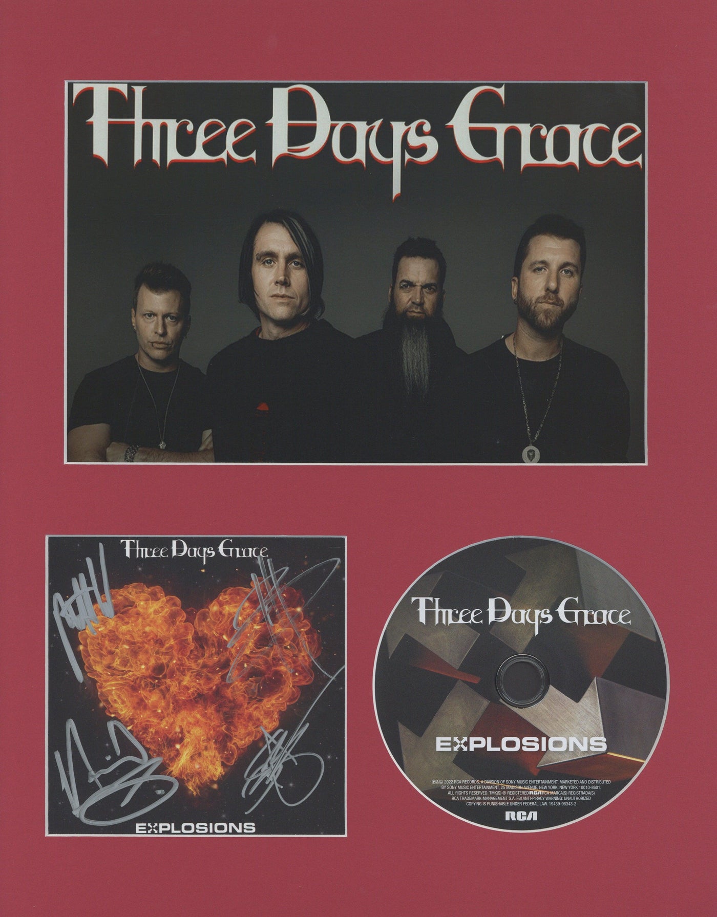 Three Days Grace SIGNED CD Cover FRAMED AutographCOA