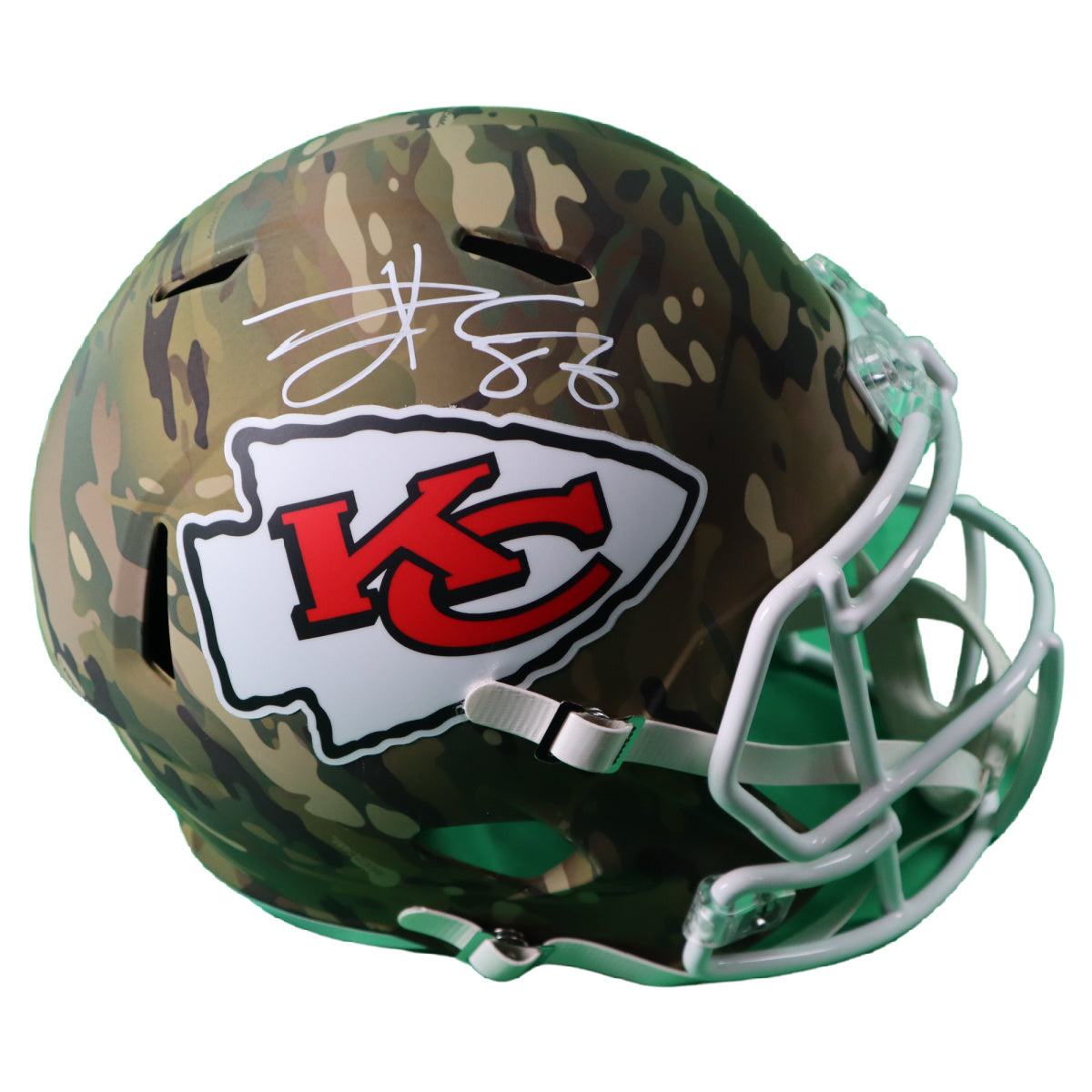 Travis Kelce Autographed Kansas City Chiefs F/S Camo Speed Rep Helmet Signed BAS