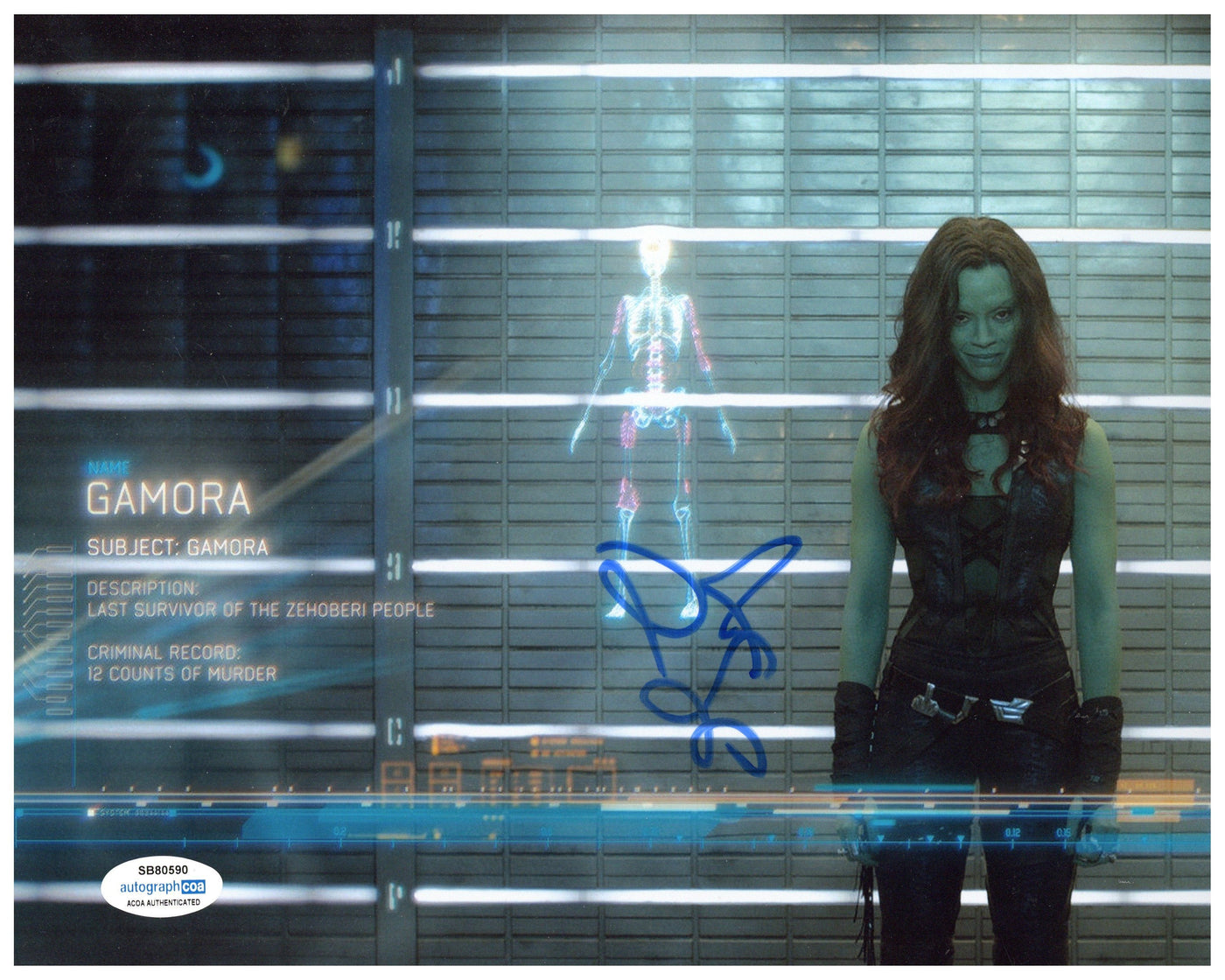 Zoe Saldana Signed 8x10 Photo Guardians of the Galaxy Gamora Autographed ACOA 2
